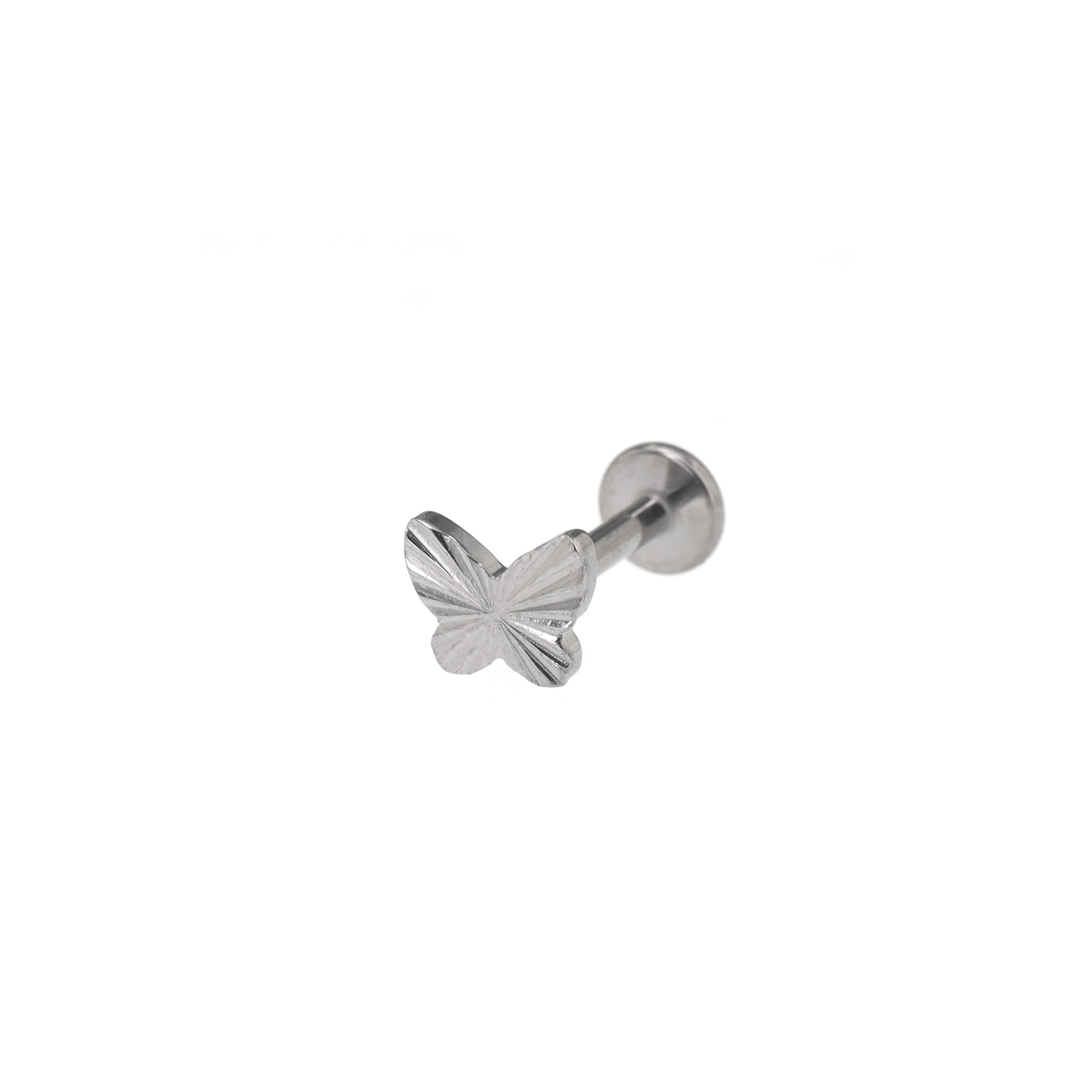 Engraved Vivid Linework Butterfly Titanium Ear Studs - Engraved Vivid Linework Butterfly Titanium Ear Studs - Sliver / 6mm by CRUXJEWELRY