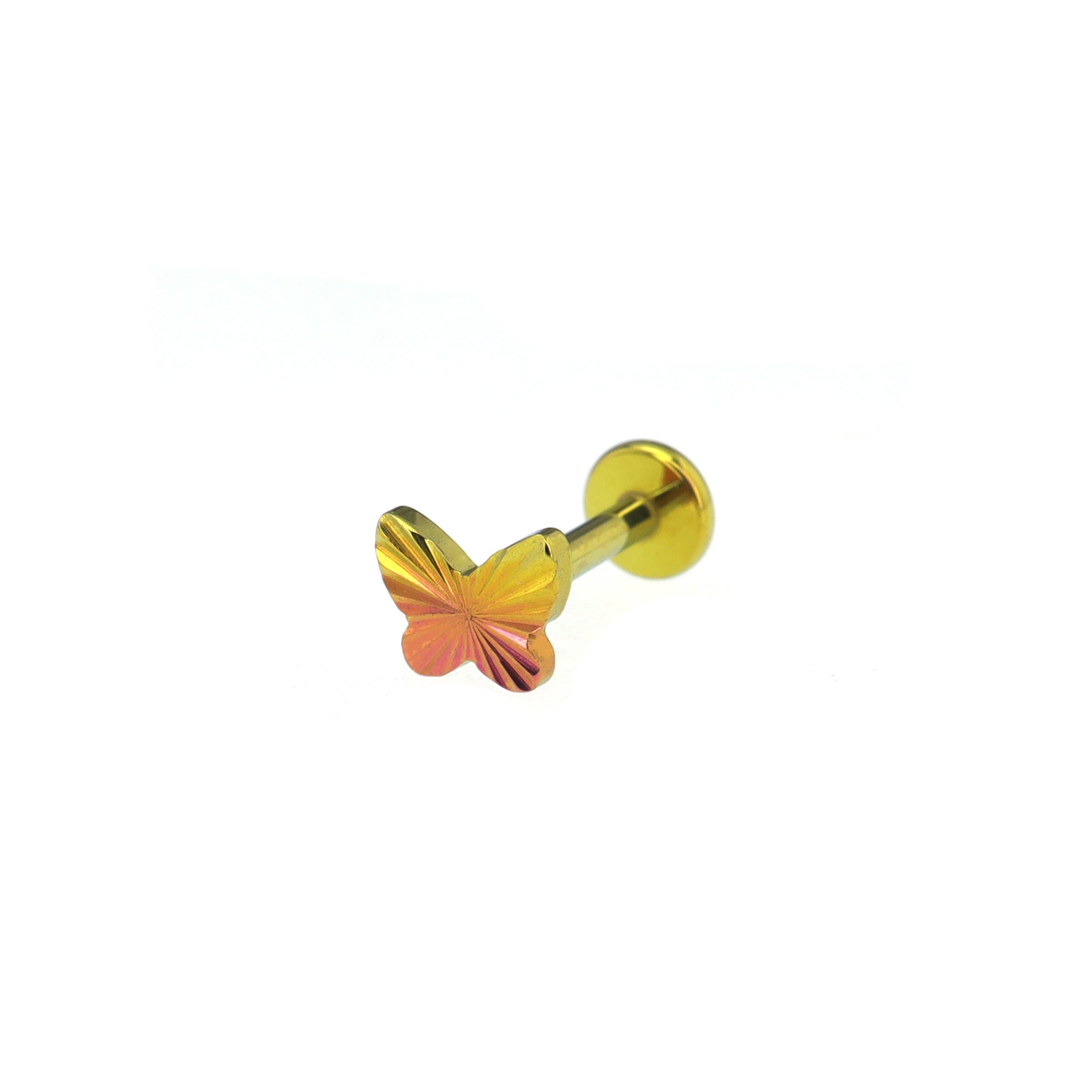 Engraved Vivid Linework Butterfly Titanium Ear Studs - Engraved Vivid Linework Butterfly Titanium Ear Studs - Pink-Yellow Gradient / 6mm by CRUXJEWELRY