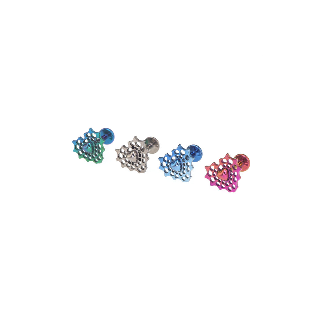 Openwork Spider Web Heart Titanium Ear Studs - Openwork Spider Web Heart Titanium Ear Studs - Pink / 6mm by CRUXJEWELRY