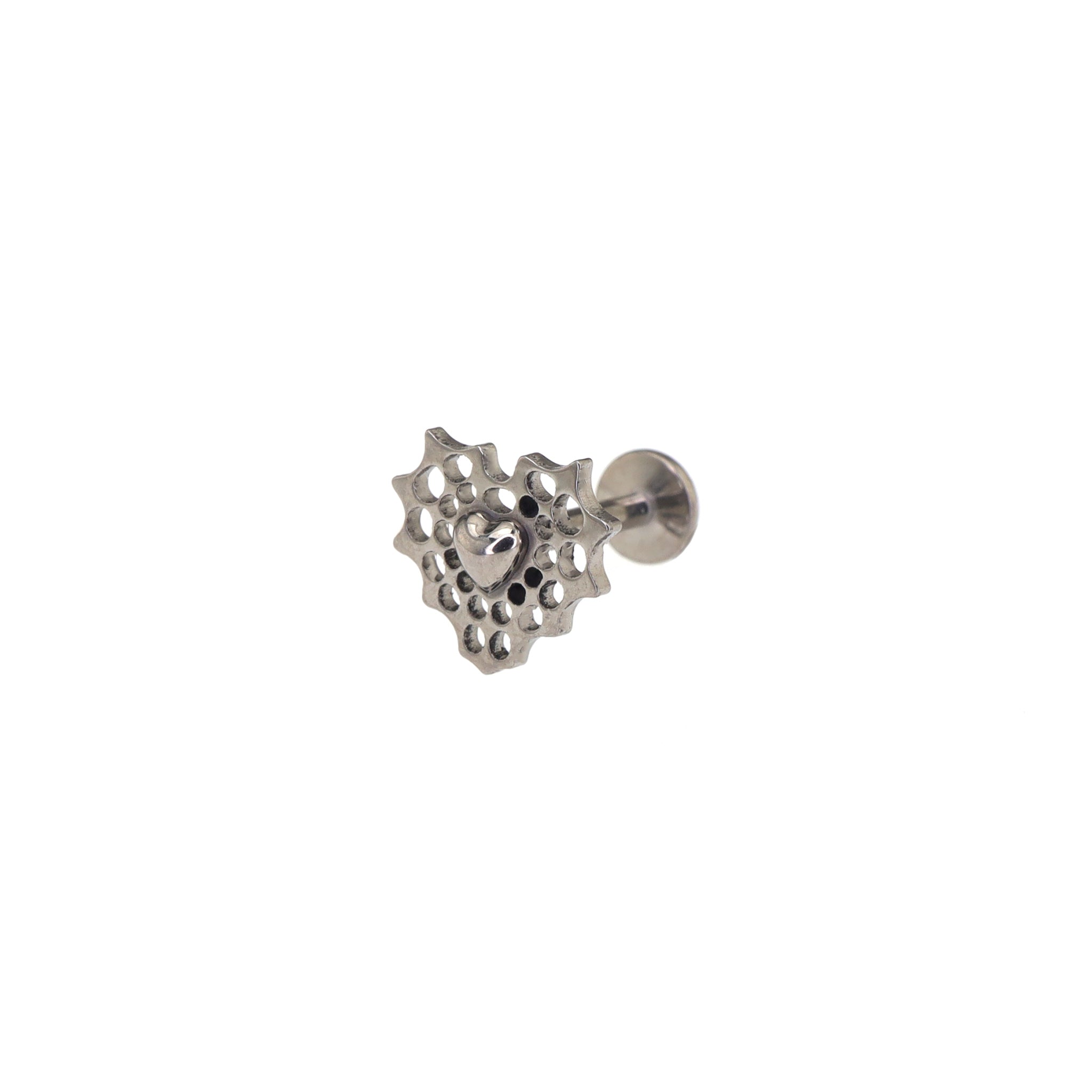 Openwork Spider Web Heart Titanium Ear Studs - Openwork Spider Web Heart Titanium Ear Studs - Sliver / 6mm by CRUXJEWELRY