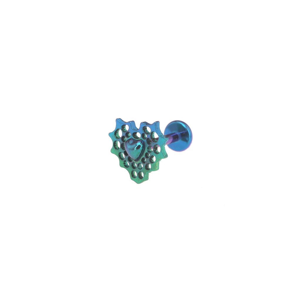 Openwork Spider Web Heart Titanium Ear Studs - Openwork Spider Web Heart Titanium Ear Studs - Green / 6mm by CRUXJEWELRY