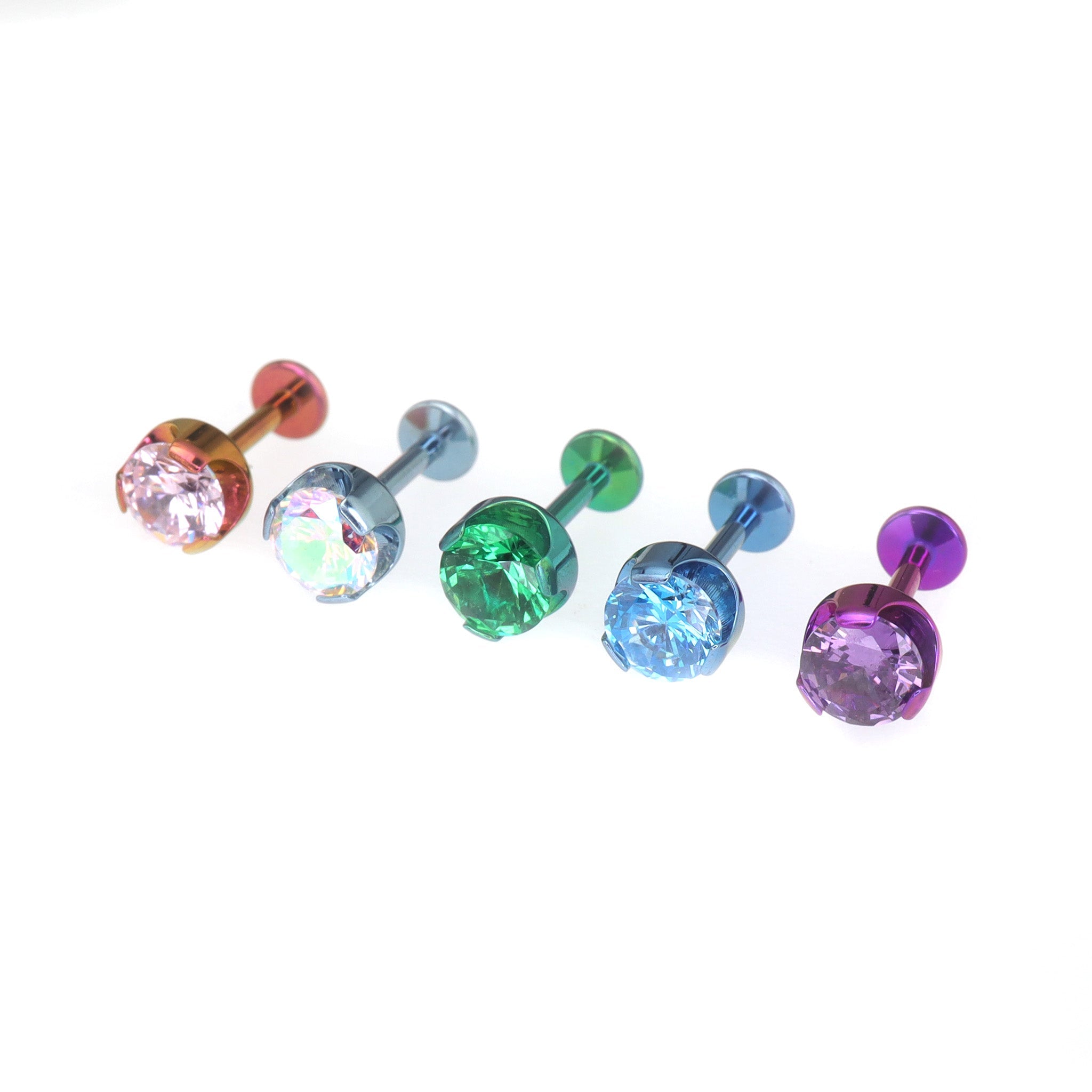 Wave Bezel-Set CZ Titanium Ear Studs - Wave Bezel-Set CZ Titanium Ear Studs - Pink / 4mm / 6mm by CRUXJEWELRY
