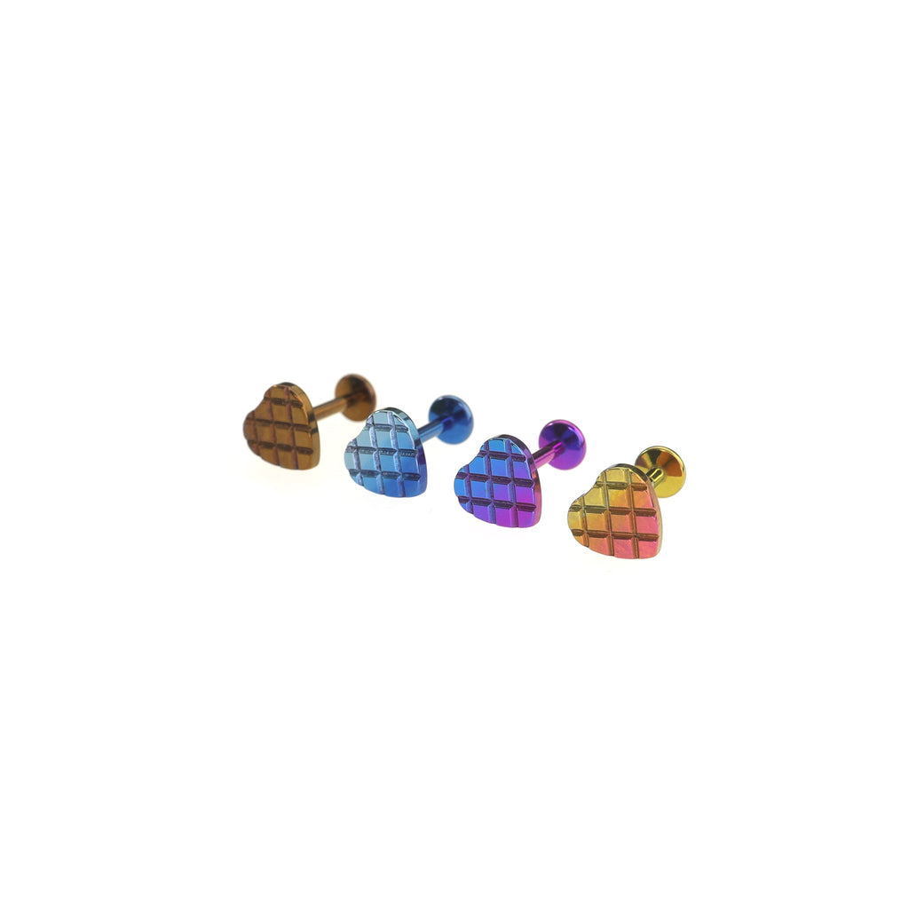 Gradient Heart Internally Threaded Titanium Lip Studs - Gradient Heart Internally Threaded Titanium Lip Studs - Pink-Yellow Gradient / 6mm by CRUXJEWELRY