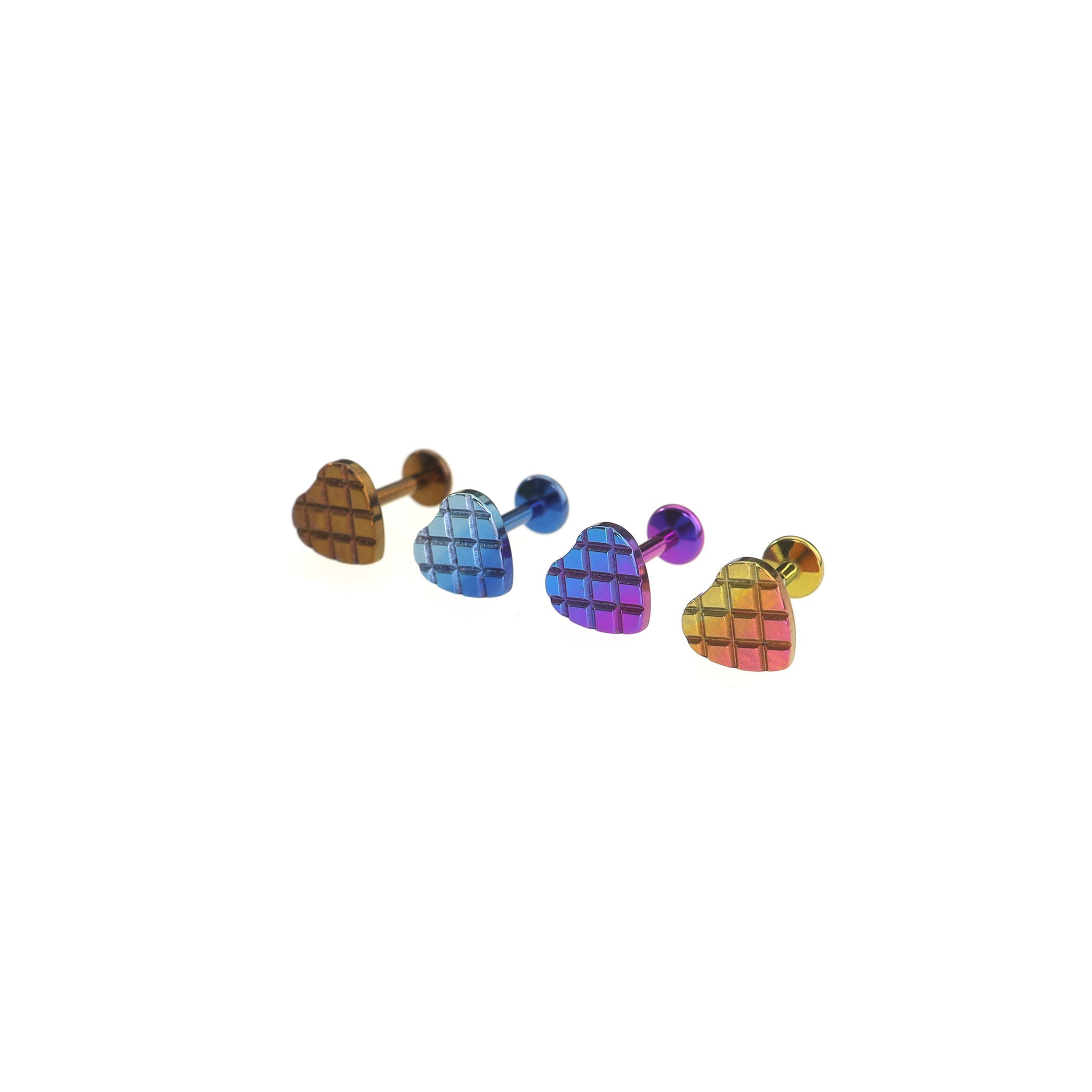 Gradient Heart Internally Threaded Titanium Lip Studs - Gradient Heart Internally Threaded Titanium Lip Studs - Pink-Yellow Gradient / 6mm by CRUXJEWELRY