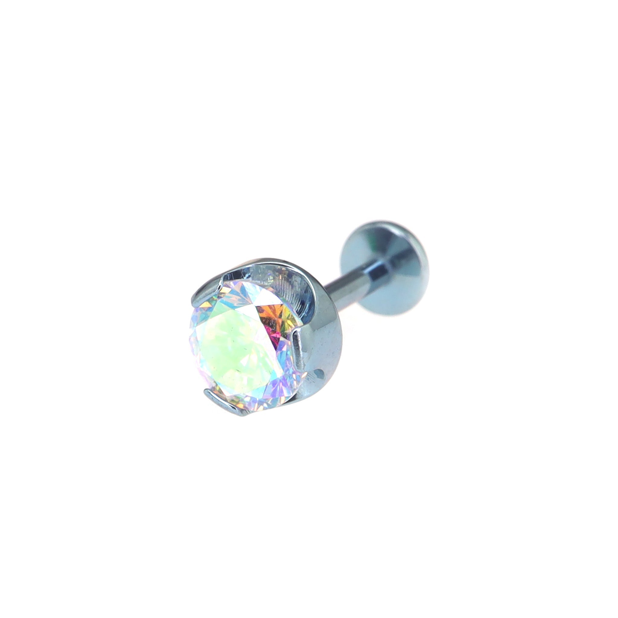 Wave Bezel-Set CZ Titanium Ear Studs - Wave Bezel-Set CZ Titanium Ear Studs - AB Coating / 4mm / 6mm by CRUXJEWELRY