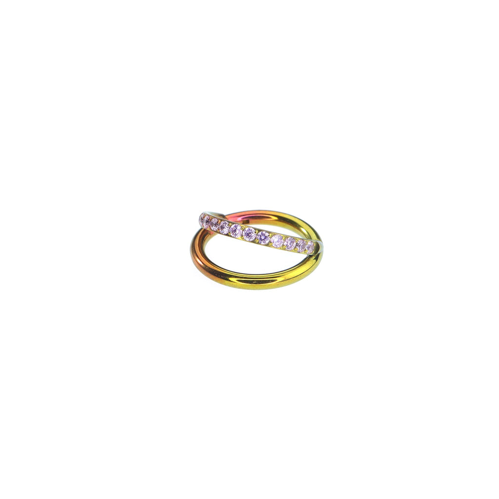 Double Layer CZ Titanium Earrings - Double Layer CZ Titanium Earrings - pinkish-yellow-gradientt / 8mm by CRUXJEWELRY