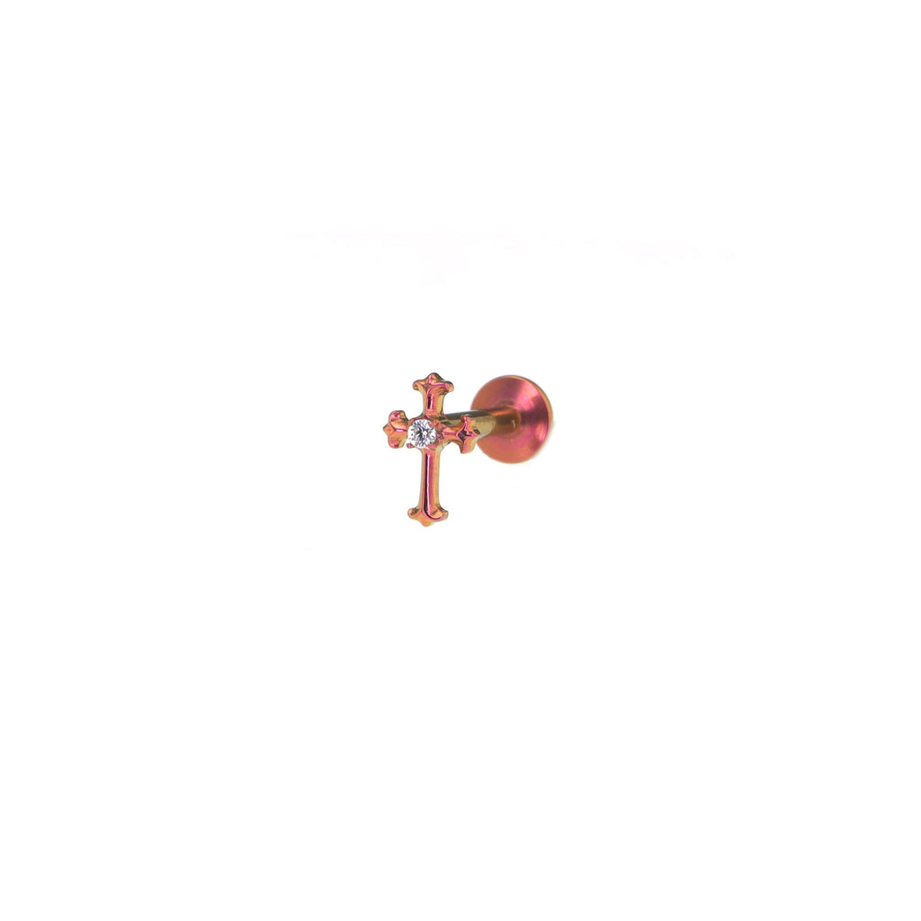 Mini Crystal Cross Titanium Ear Studs - Mini Crystal Cross Titanium Ear Studs - Pink / 6mm by CRUXJEWELRY