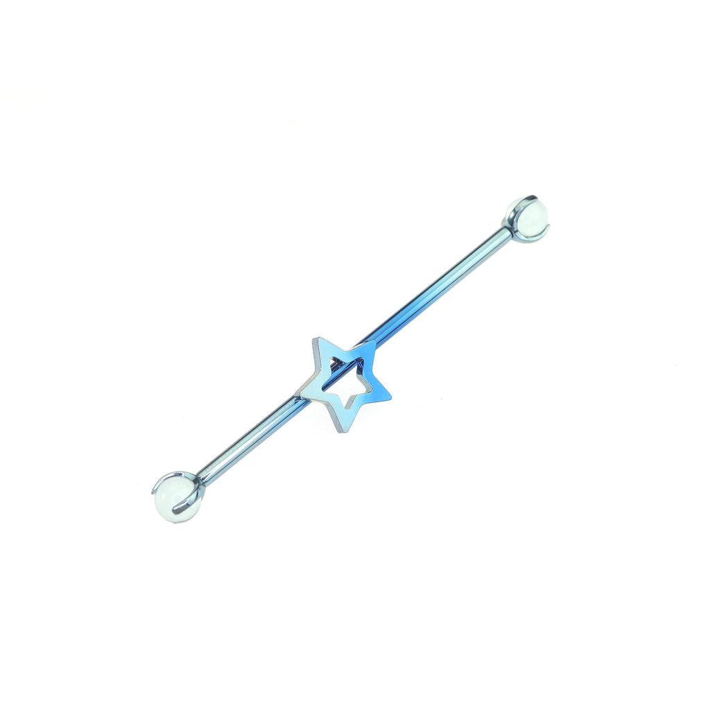 Openwork Pentagram CZ Titanium Industrial Barbell - Blue-White Gradient