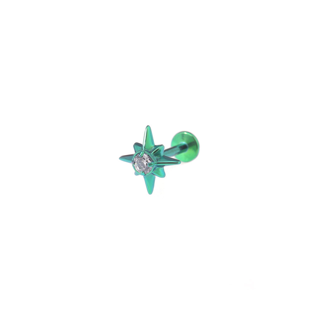 3D Octagram CZ Titanium Ear Studs - 3D Octagram CZ Titanium Ear Studs - Green / 6mm by CRUXJEWELRY