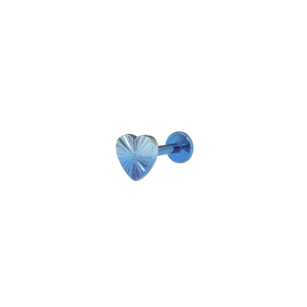 Engraved Vivid Linework Heart Titanium Lip Ring - Engraved Vivid Linework Heart Titanium Lip Ring - Blue / 6mm by CRUXJEWELRY