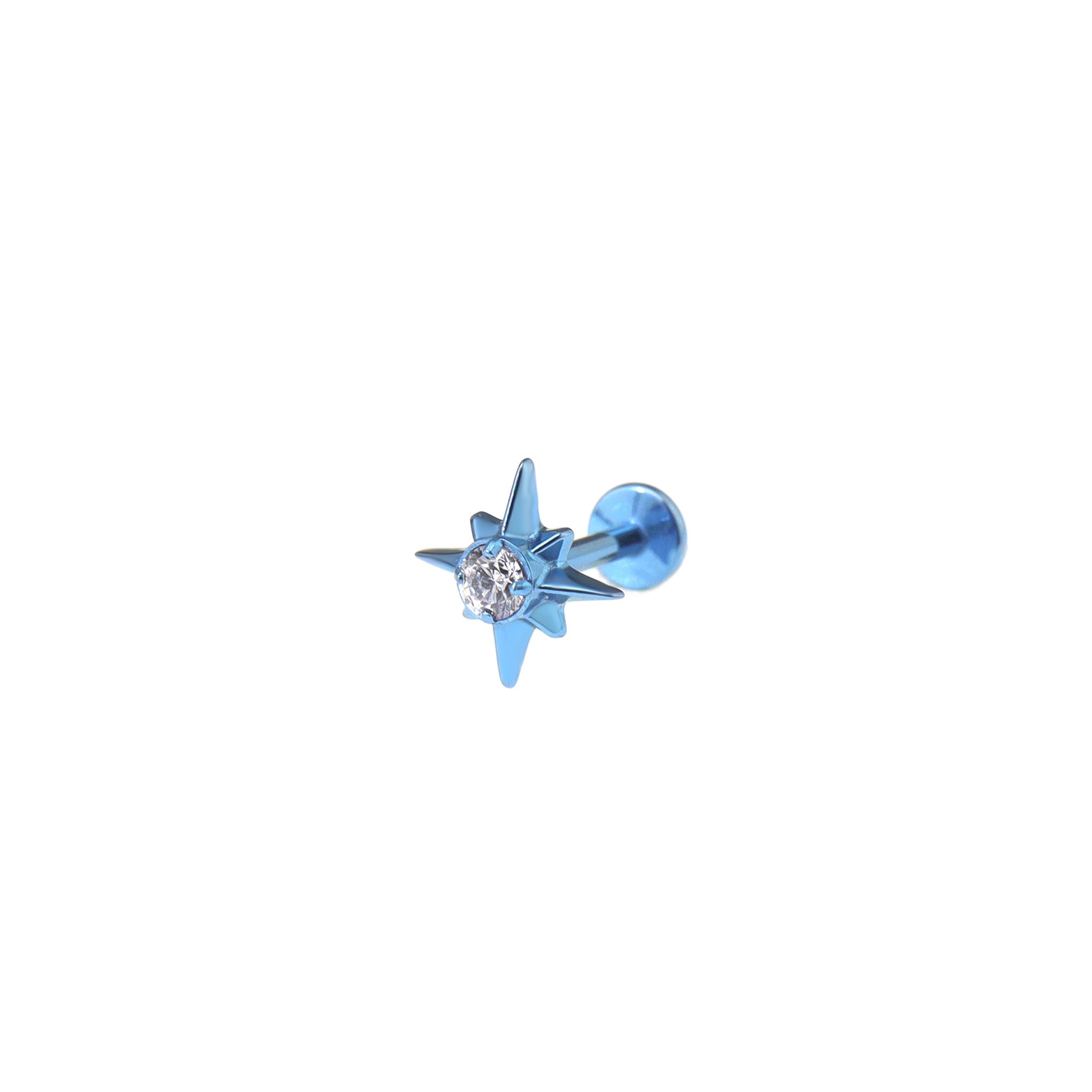 3D Octagram CZ Titanium Ear Studs - 3D Octagram CZ Titanium Ear Studs - Blue / 6mm by CRUXJEWELRY