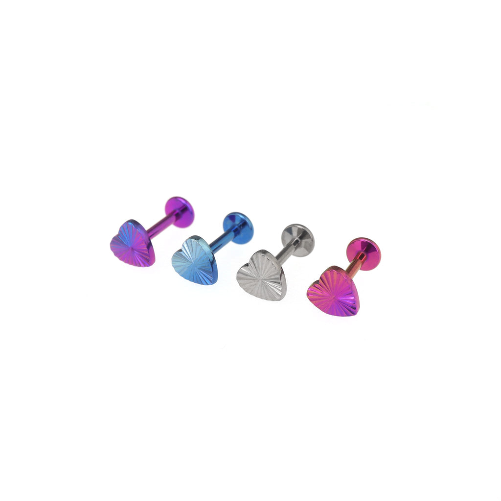 Engraved Vivid Linework Heart Titanium Lip Ring - Engraved Vivid Linework Heart Titanium Lip Ring - Sliver / 6mm by CRUXJEWELRY