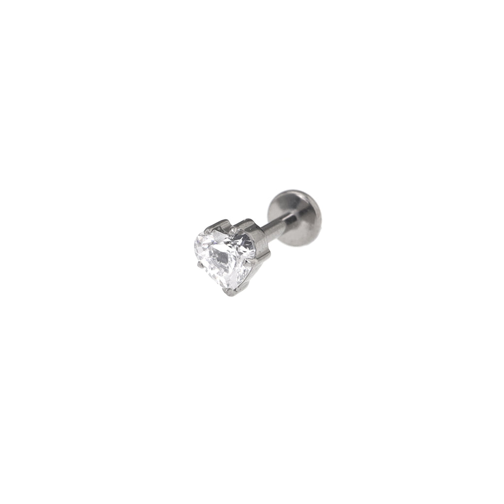 Prong-Set Heart CZ Internally Threaded Titanium Ear Studs - Prong-Set Heart CZ Internally Threaded Titanium Ear Studs - 6mm by CRUXJEWELRY