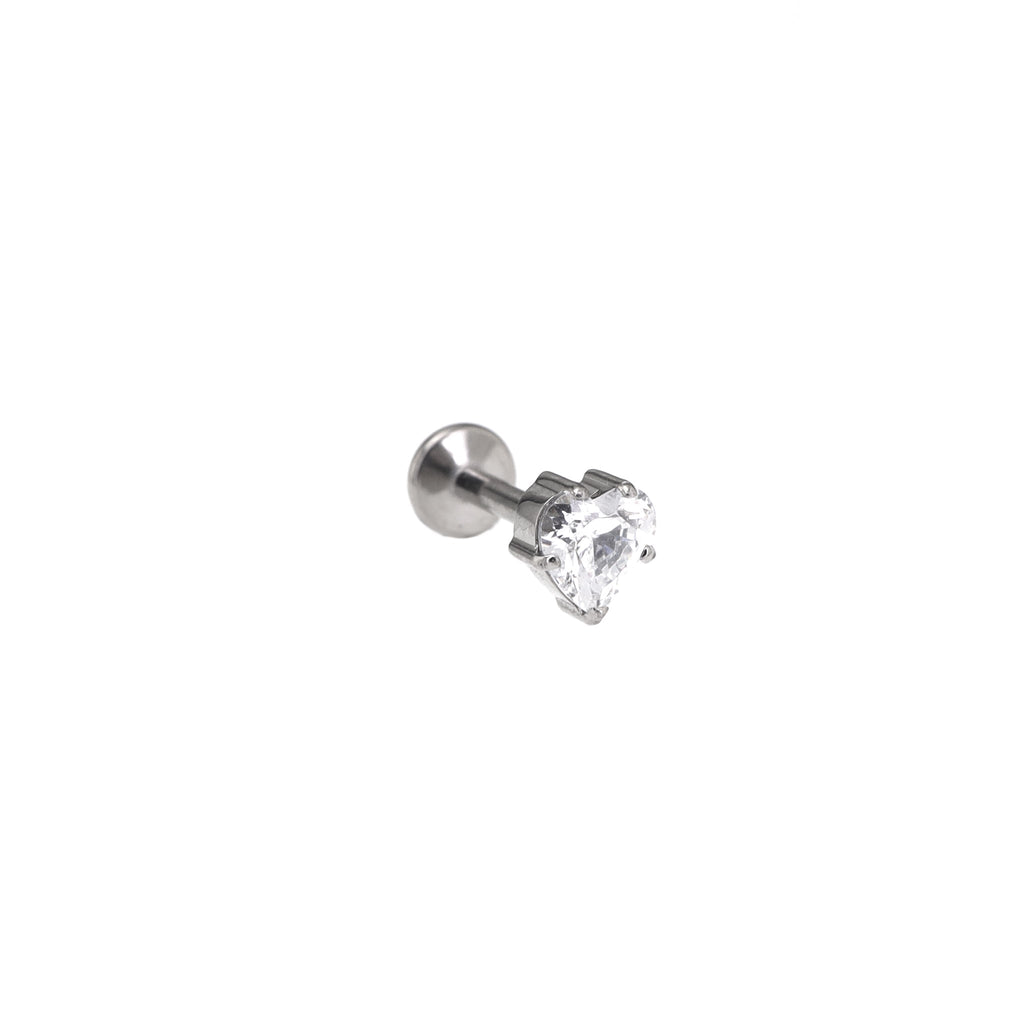 Prong-Set Heart CZ Internally Threaded Titanium Ear Studs - Prong-Set Heart CZ Internally Threaded Titanium Ear Studs - 6mm by CRUXJEWELRY
