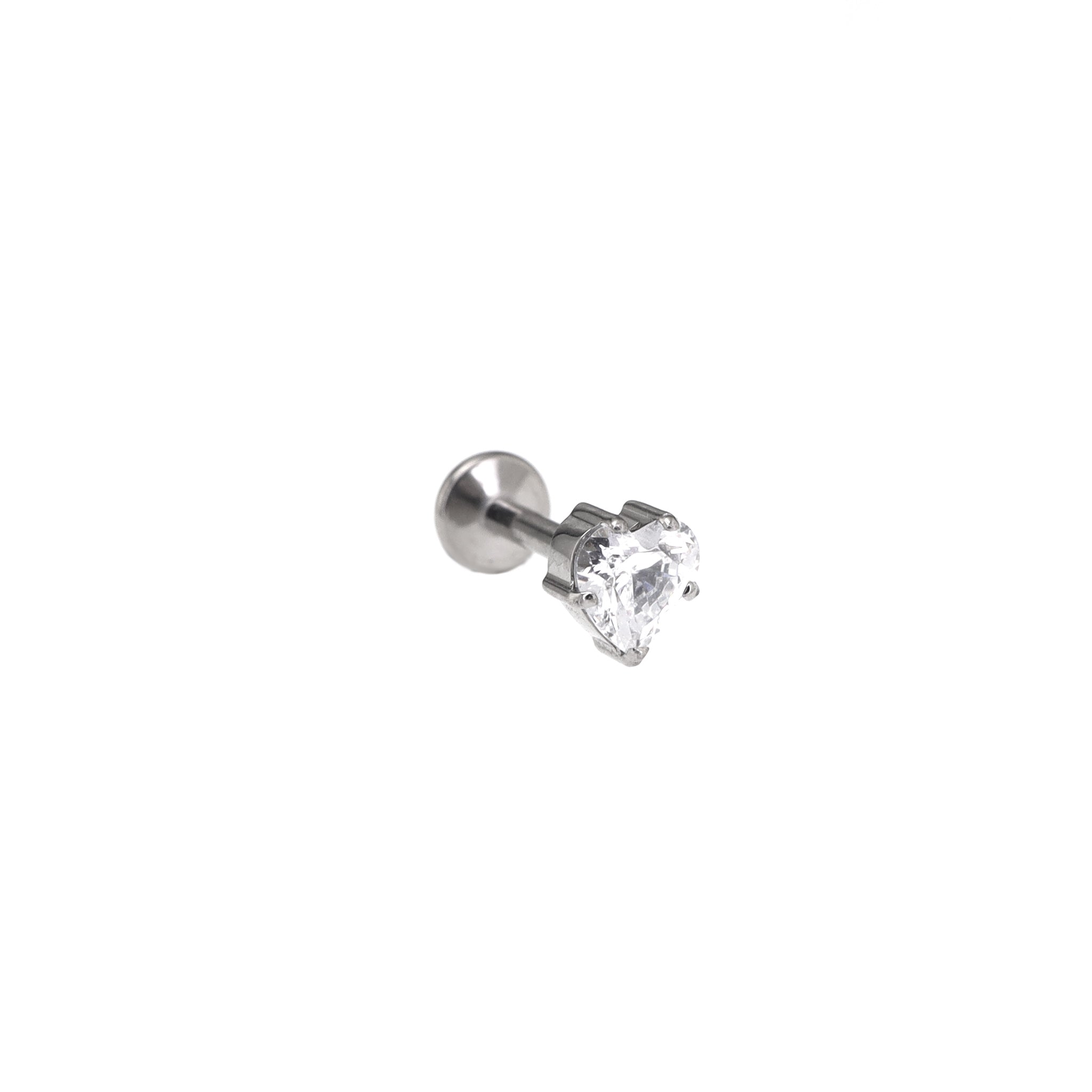 Prong-Set Heart CZ Internally Threaded Titanium Ear Studs - Prong-Set Heart CZ Internally Threaded Titanium Ear Studs - 6mm by CRUXJEWELRY