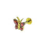 Rainbow CZ Butterfly Internally Threaded Titanium Ear Studs - Rainbow CZ Butterfly Internally Threaded Titanium Ear Studs - Gold / 5mm by CRUXJEWELRY
