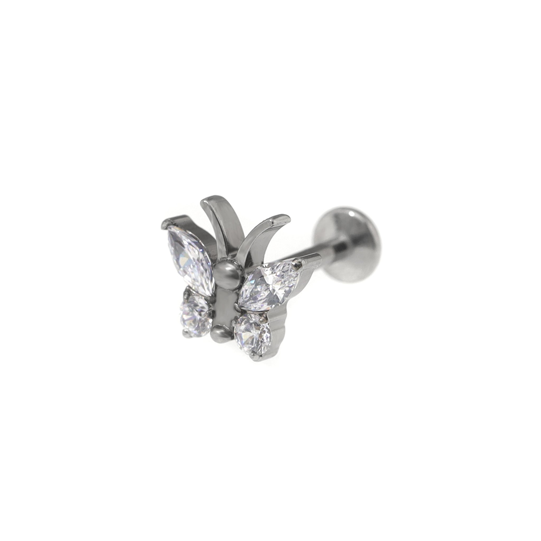 Rainbow CZ Butterfly Internally Threaded Titanium Ear Studs - Rainbow CZ Butterfly Internally Threaded Titanium Ear Studs - White / 5mm by CRUXJEWELRY
