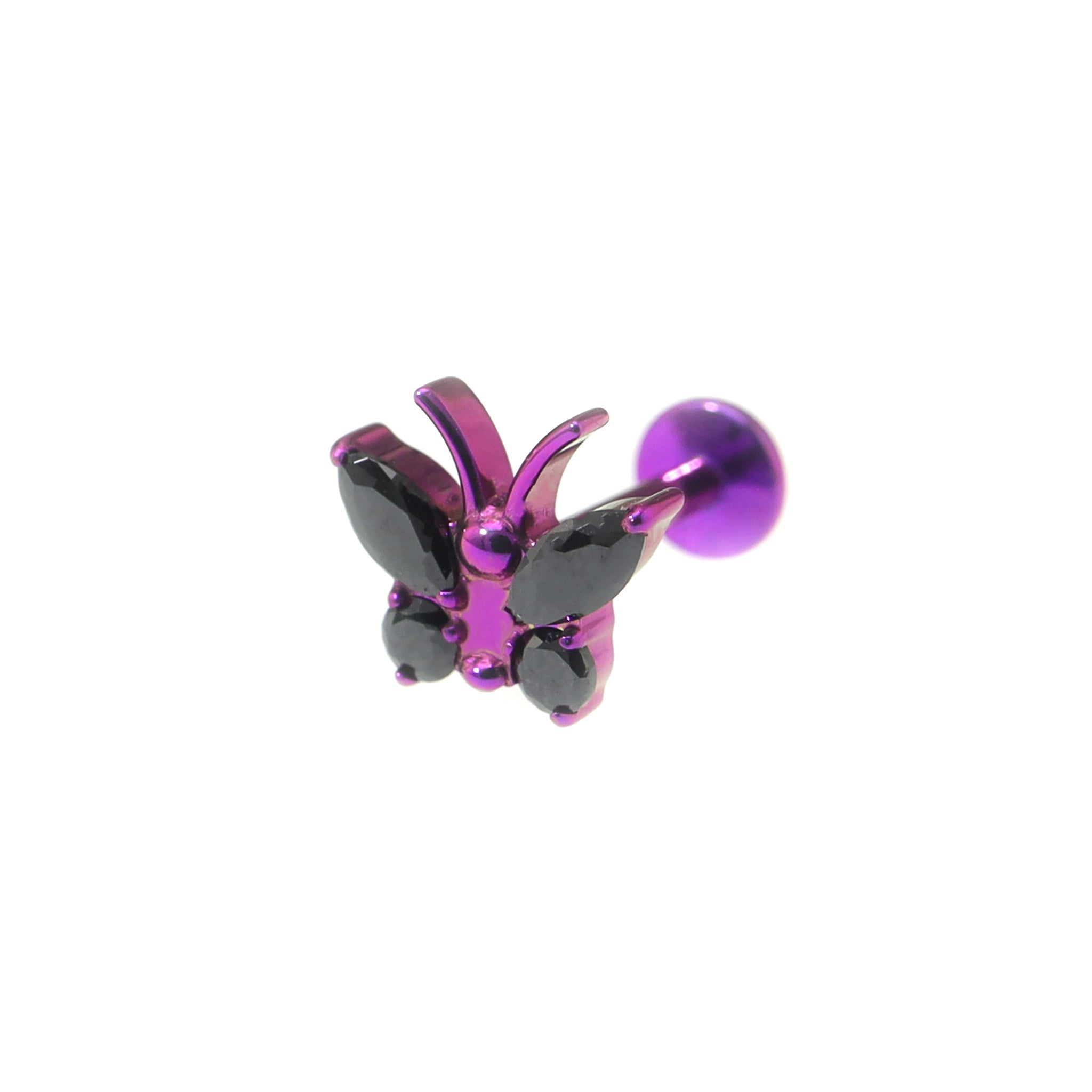Rainbow CZ Butterfly Internally Threaded Titanium Ear Studs - Rainbow CZ Butterfly Internally Threaded Titanium Ear Studs - Purple / 5mm by CRUXJEWELRY