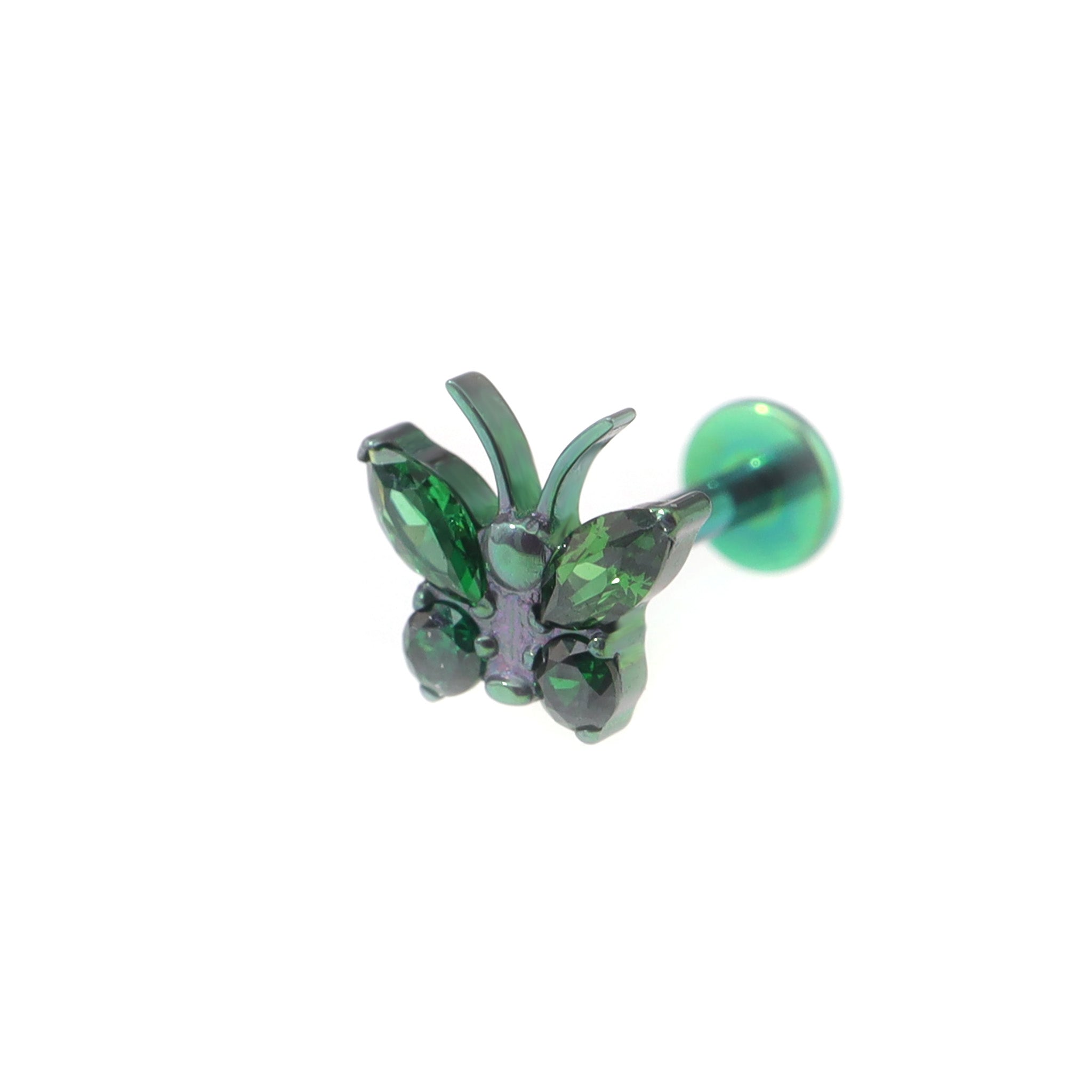 Rainbow CZ Butterfly Internally Threaded Titanium Ear Studs - Rainbow CZ Butterfly Internally Threaded Titanium Ear Studs - Green / 5mm by CRUXJEWELRY