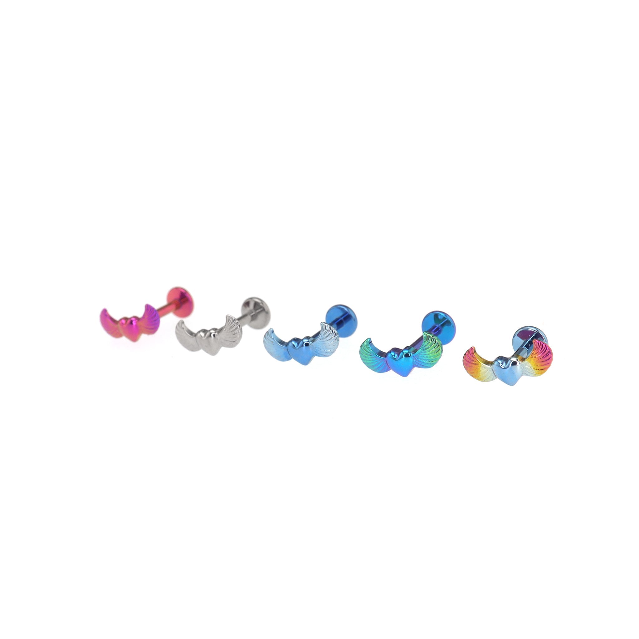 Colorful Heart Wing Cherub Titanium Ear Studs - Colorful Heart Wing Cherub Titanium Ear Studs - Sliver by CRUXJEWELRY