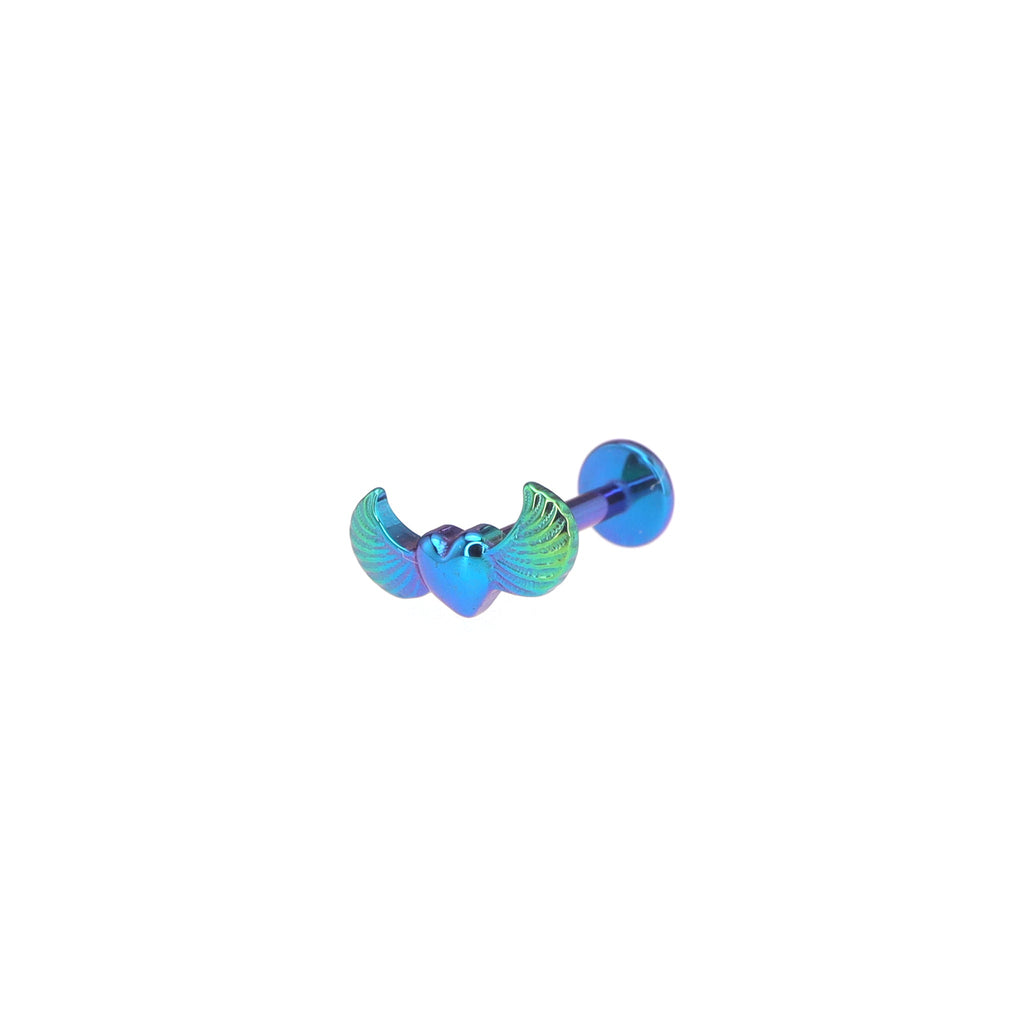 Colorful Heart Wing Cherub Titanium Ear Studs - Colorful Heart Wing Cherub Titanium Ear Studs - Blue-Green Gradient by CRUXJEWELRY