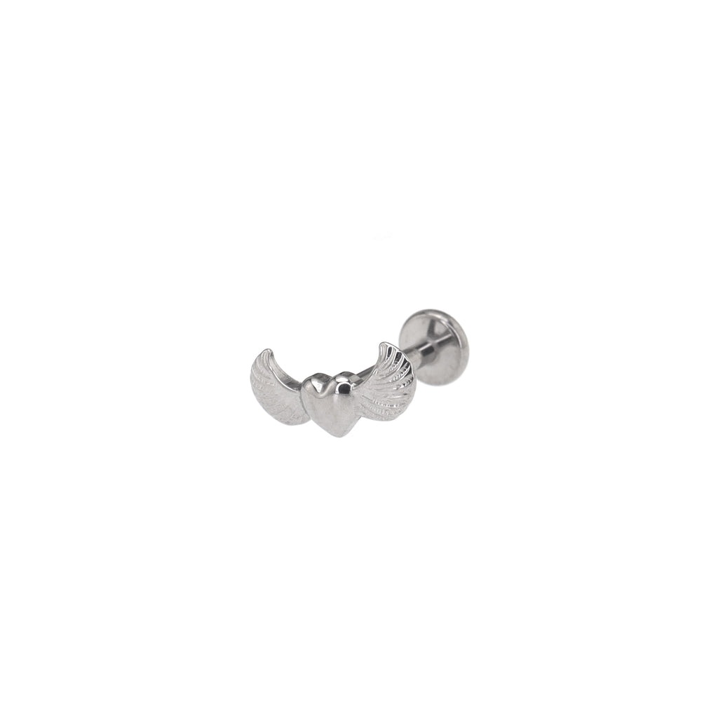 Colorful Heart Wing Cherub Titanium Ear Studs - Colorful Heart Wing Cherub Titanium Ear Studs - Sliver by CRUXJEWELRY