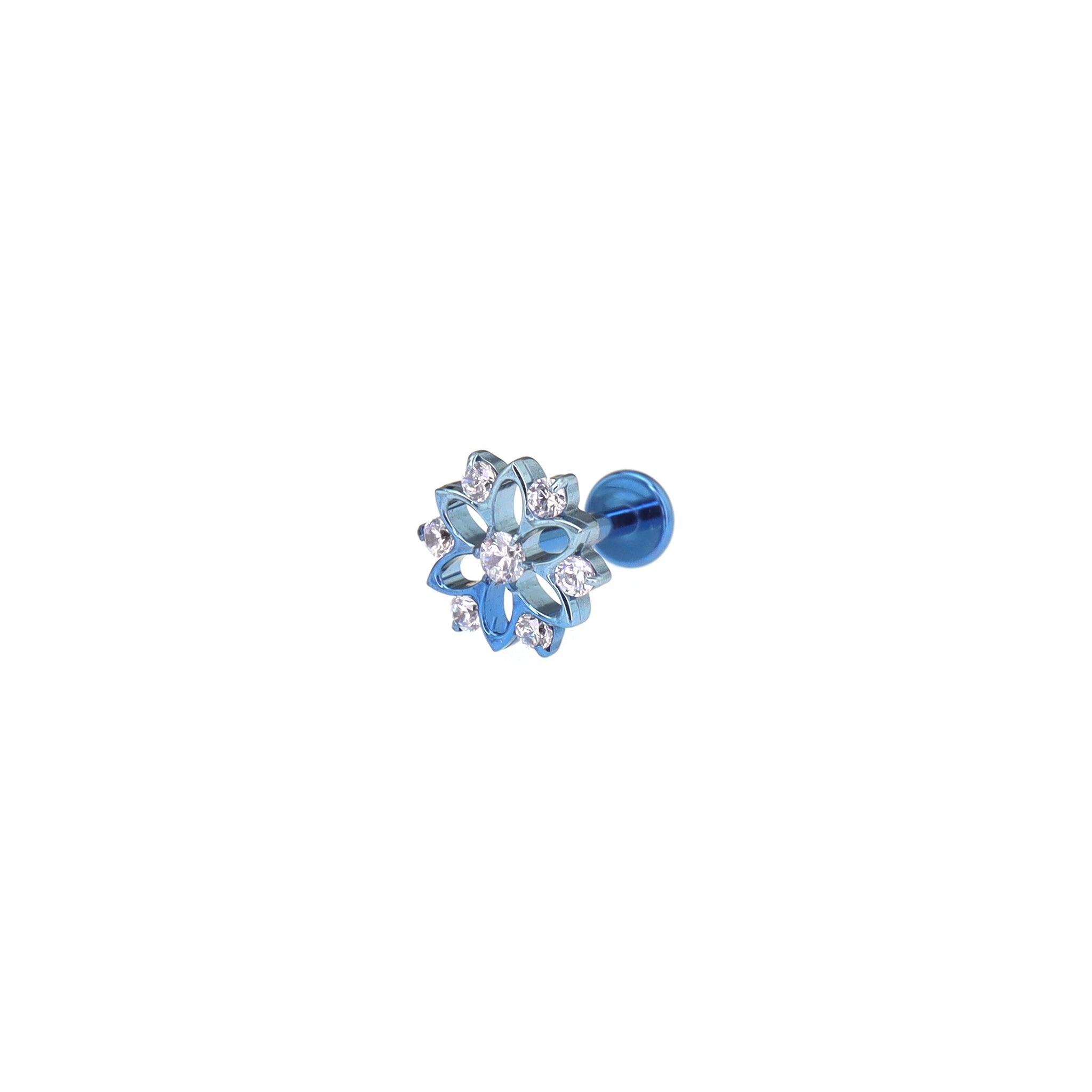 Openwork Snowflake Internally Threaded Titanium Ear Studs - Blue-White Gradient