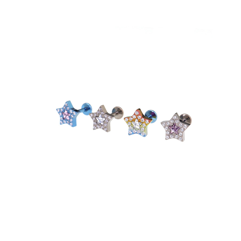 Micro-Pave CZ Pentagram Internally Threaded Titanium Studs - Micro-Pave CZ Pentagram Internally Threaded Titanium Studs - White / 6mm by CRUXJEWELRY