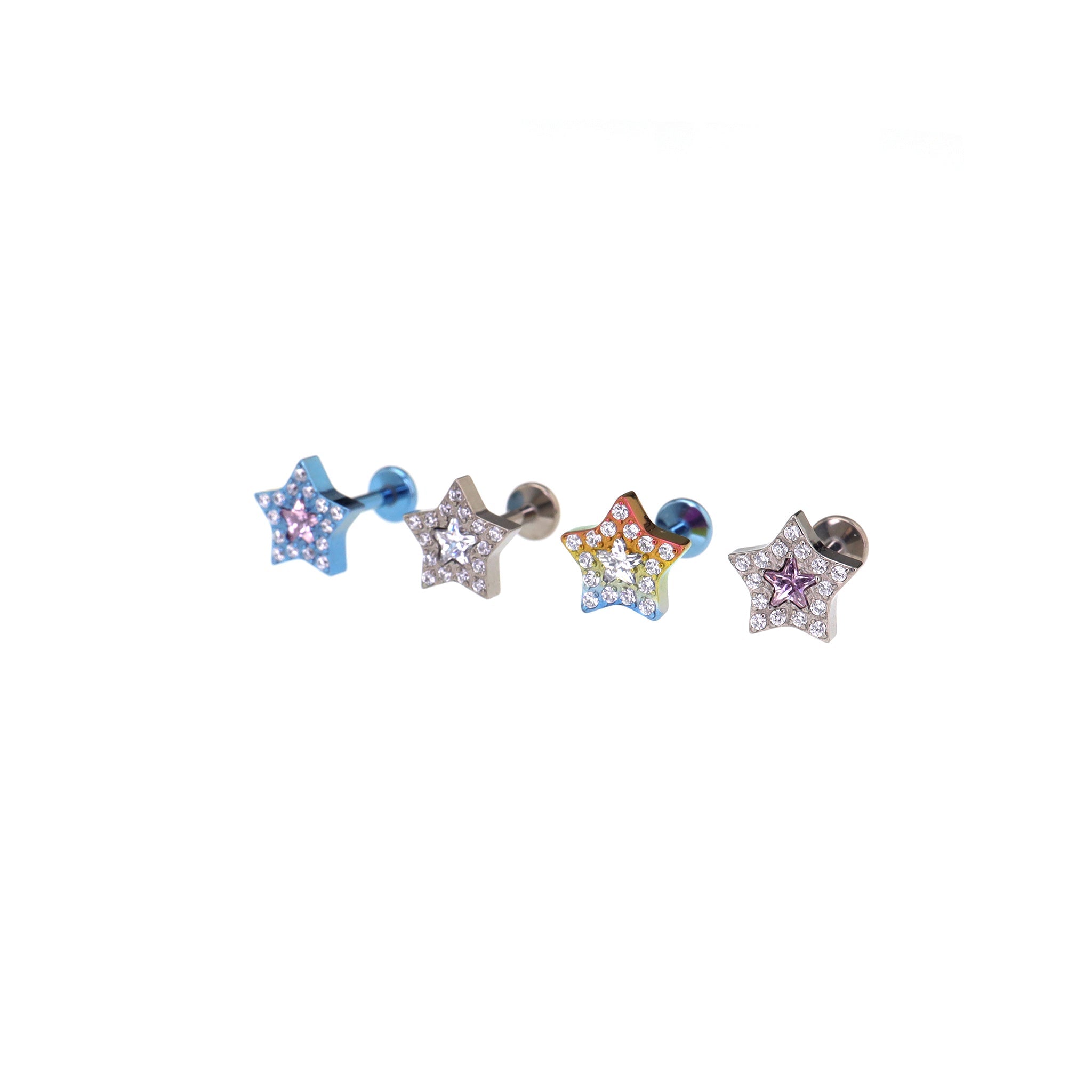 Micro-Pave CZ Pentagram Internally Threaded Titanium Studs - Micro-Pave CZ Pentagram Internally Threaded Titanium Studs - White / 6mm by CRUXJEWELRY