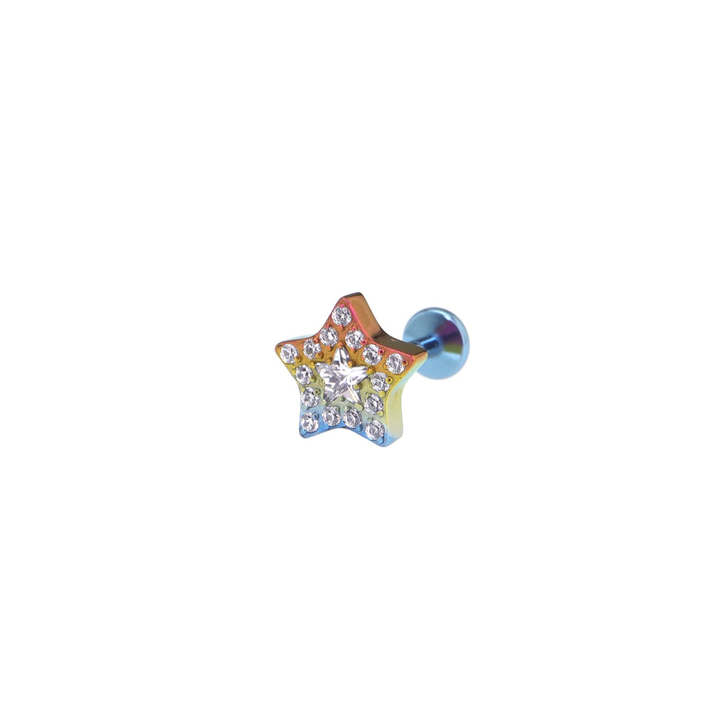 Micro-Pave CZ Pentagram Internally Threaded Titanium Studs - Micro-Pave CZ Pentagram Internally Threaded Titanium Studs - Rainbow / 6mm by CRUXJEWELRY
