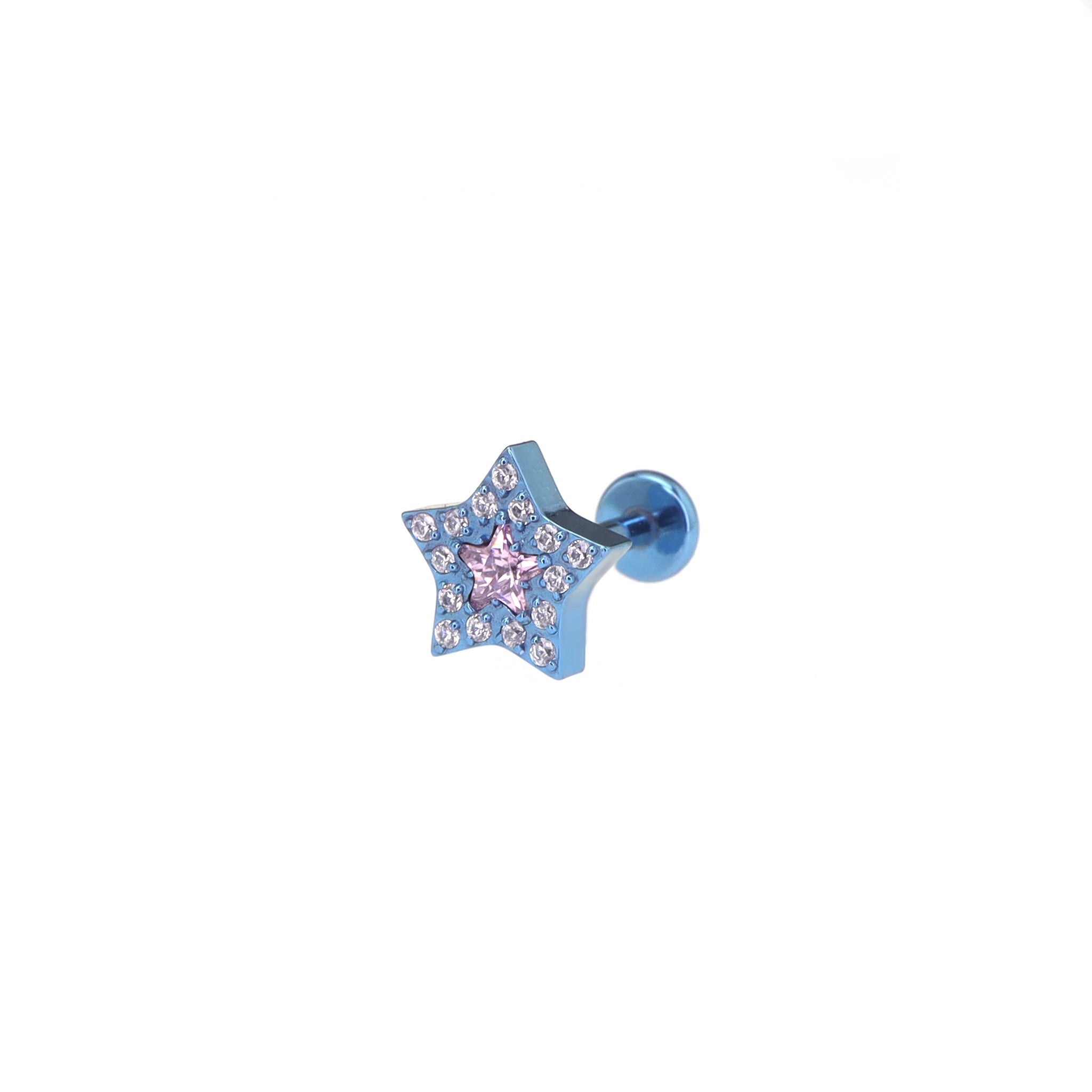 Micro-Pave CZ Pentagram Internally Threaded Titanium Studs - Micro-Pave CZ Pentagram Internally Threaded Titanium Studs - Blue / 6mm by CRUXJEWELRY