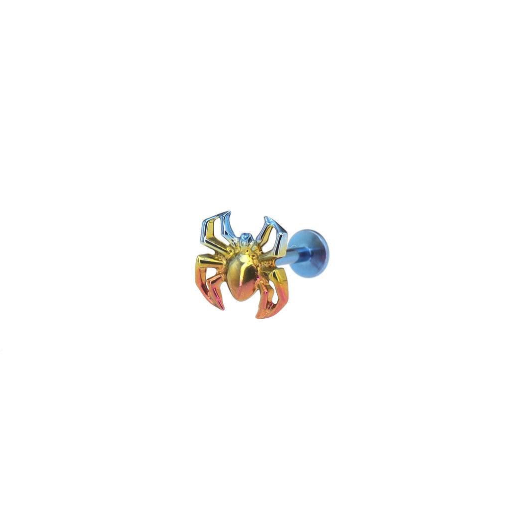 3D Engraved Spider Titanium Ear Studs - 3D Engraved Spider Titanium Ear Studs - Rainbow / 6mm by CRUXJEWELRY
