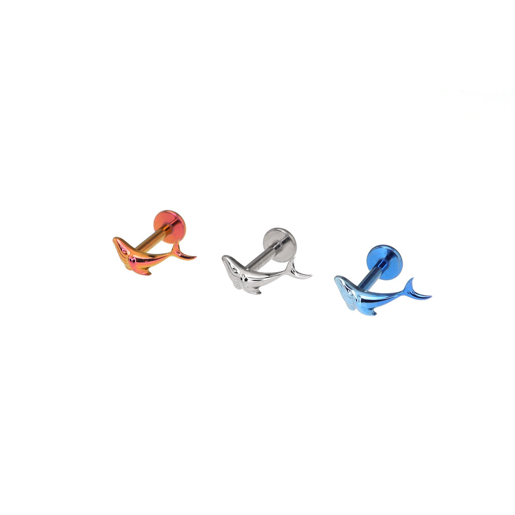 Engraved Whale Internally Threaded Titanium Ear Studs - Engraved Whale Internally Threaded Titanium Ear Studs - Pink / 6mm by CRUXJEWELRY
