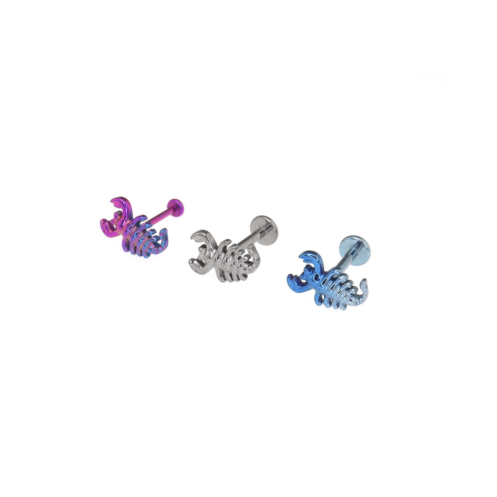 Scorpion Threadless Titanium Nose/Ear/Lip Stud - Scorpion Threadless Titanium Nose/Ear/Lip Stud - Blue-White Gradient / 6mm by CRUXJEWELRY
