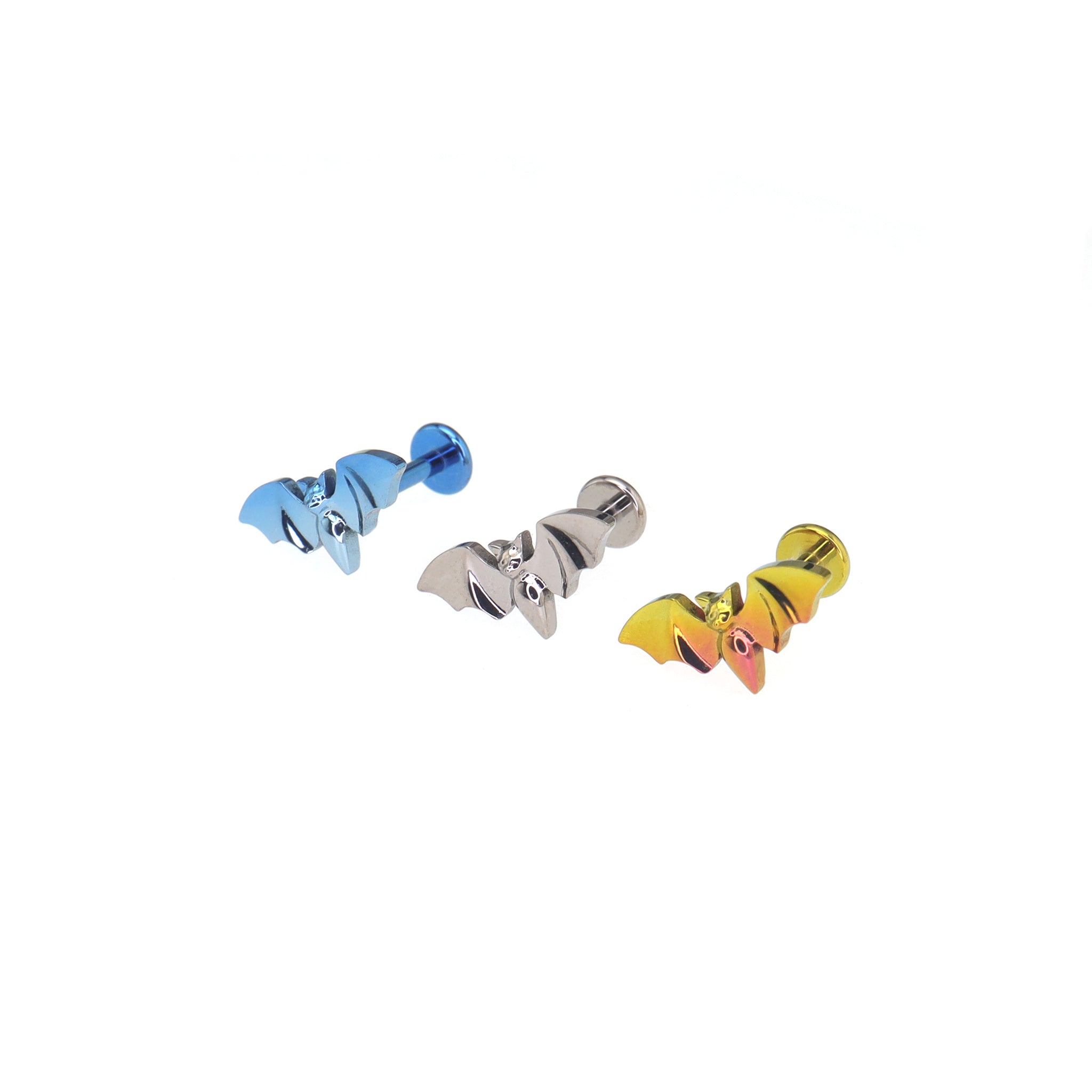 Mini Bat Internally Threaded Titanium Ear Studs - Mini Bat Internally Threaded Titanium Ear Studs - Pink-Yellow Gradient / 6mm by CRUXJEWELRY