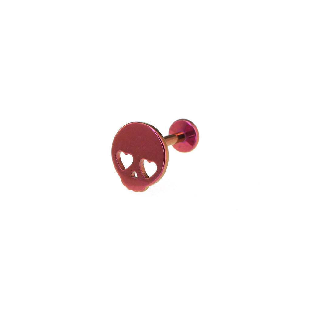 Hallowmas - Sweetheart Skeleton Titanium Ear Studs - Hallowmas - Sweetheart Skeleton Titanium Ear Studs - Pink / 6mm by CRUXJEWELRY