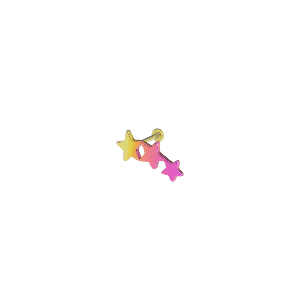 Three-Star Threadless Titanium Nose Stud - Three-Star Threadless Titanium Nose Stud - Pink-Yellow Gradient / 6mm by CRUXJEWELRY