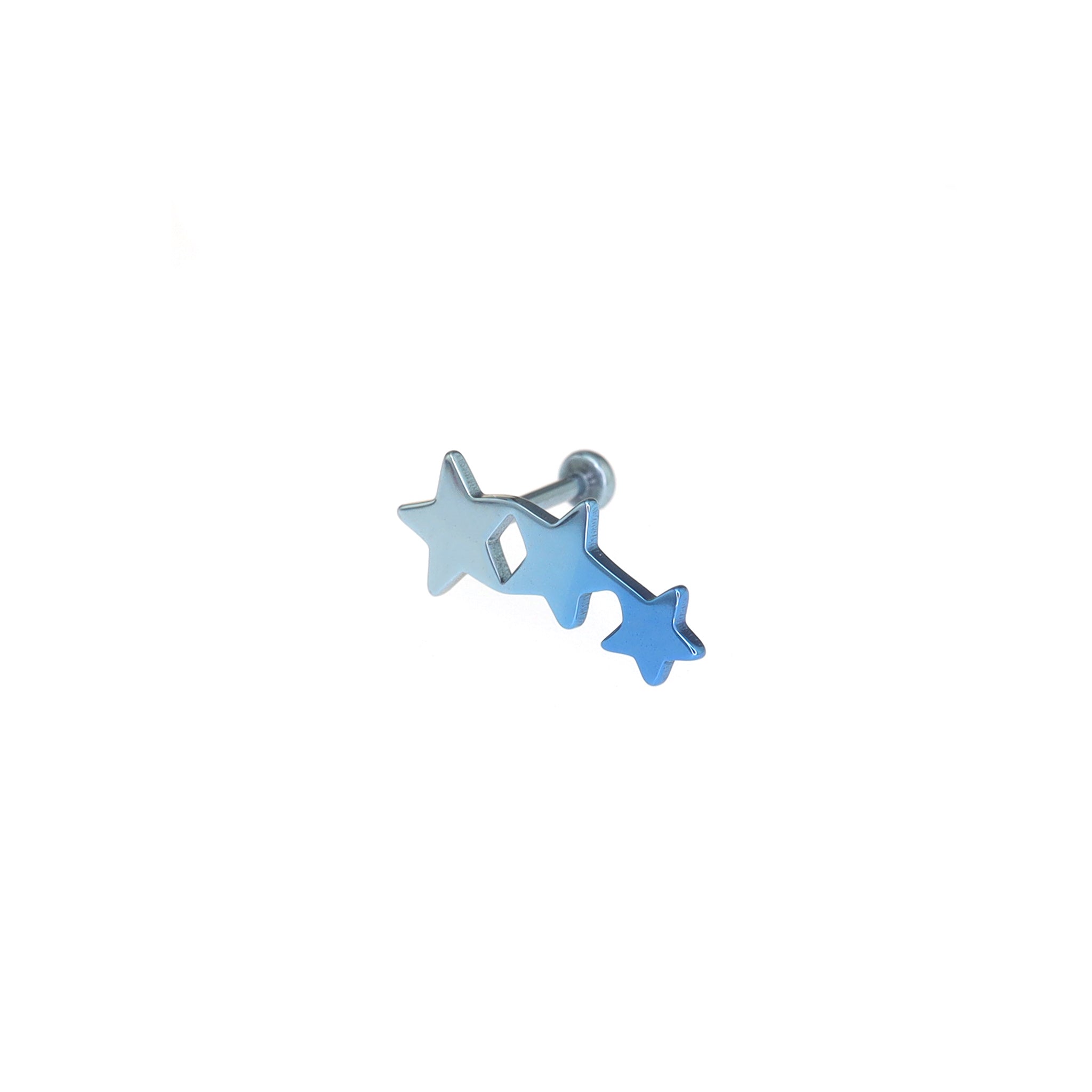 Three-Star Threadless Titanium Nose Stud - Three-Star Threadless Titanium Nose Stud - Blue / 6mm by CRUXJEWELRY