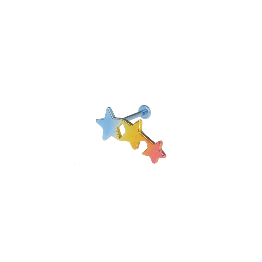 Three-Star Threadless Titanium Nose Stud - Three-Star Threadless Titanium Nose Stud - Rainbow / 6mm by CRUXJEWELRY