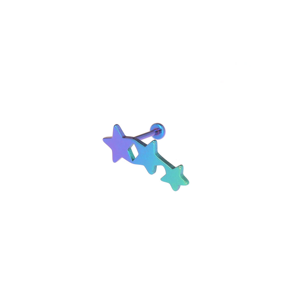 Three-Star Threadless Titanium Nose Stud - Three-Star Threadless Titanium Nose Stud - Blue-Green Gradient / 6mm by CRUXJEWELRY