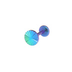 Multicolored Engraved Line Circle Titanium Ear Studs - Multicolored Engraved Line Circle Titanium Ear Studs - Blue-Green Gradient / 6mm by CRUXJEWELRY