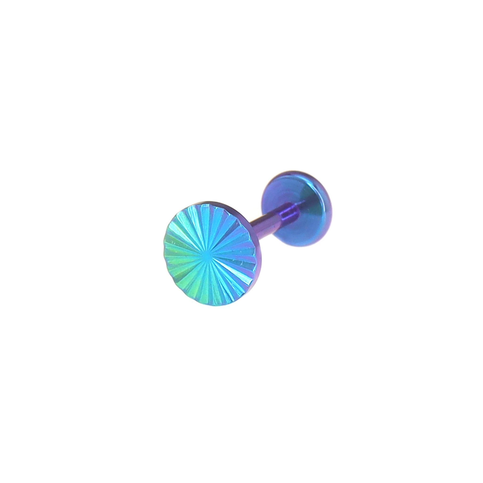 Multicolored Engraved Line Circle Titanium Ear Studs - Multicolored Engraved Line Circle Titanium Ear Studs - Blue-Green Gradient / 6mm by CRUXJEWELRY