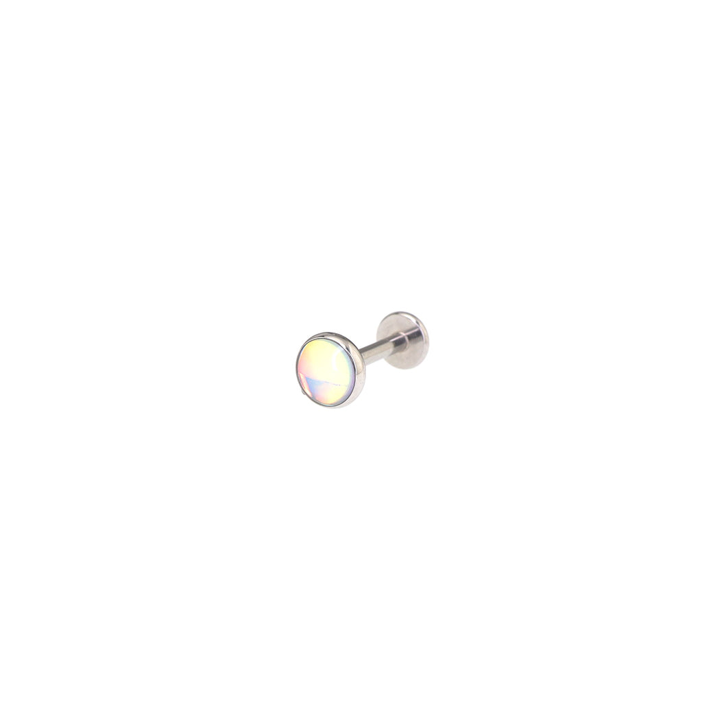 Resin Colorful Oil Slick Internally Threaded Stainless Steel Lip Ring - Resin Colorful Oil Slick Internally Threaded Stainless Steel Lip Ring - Light Blue / 6mm by CRUXJEWELRY