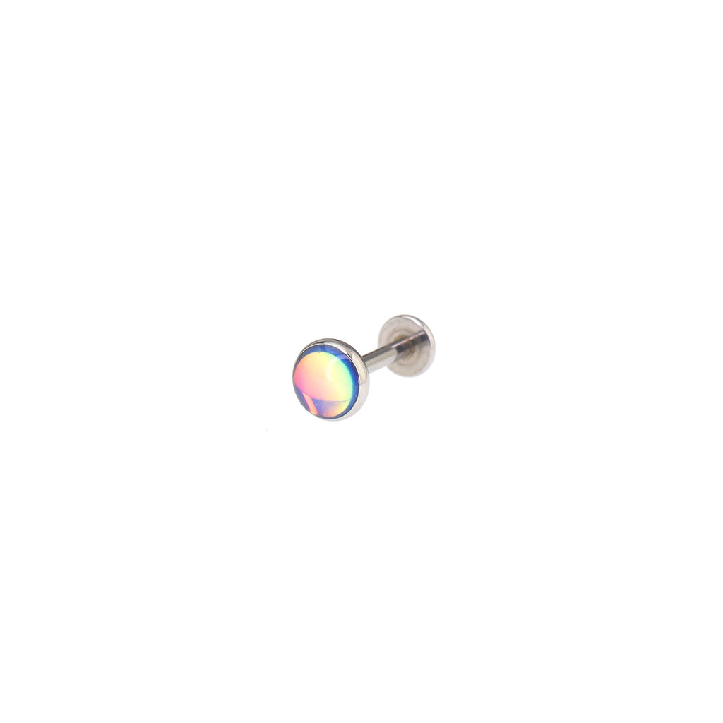 Resin Colorful Oil Slick Internally Threaded Stainless Steel Lip Ring - Resin Colorful Oil Slick Internally Threaded Stainless Steel Lip Ring - Blue / 6mm by CRUXJEWELRY