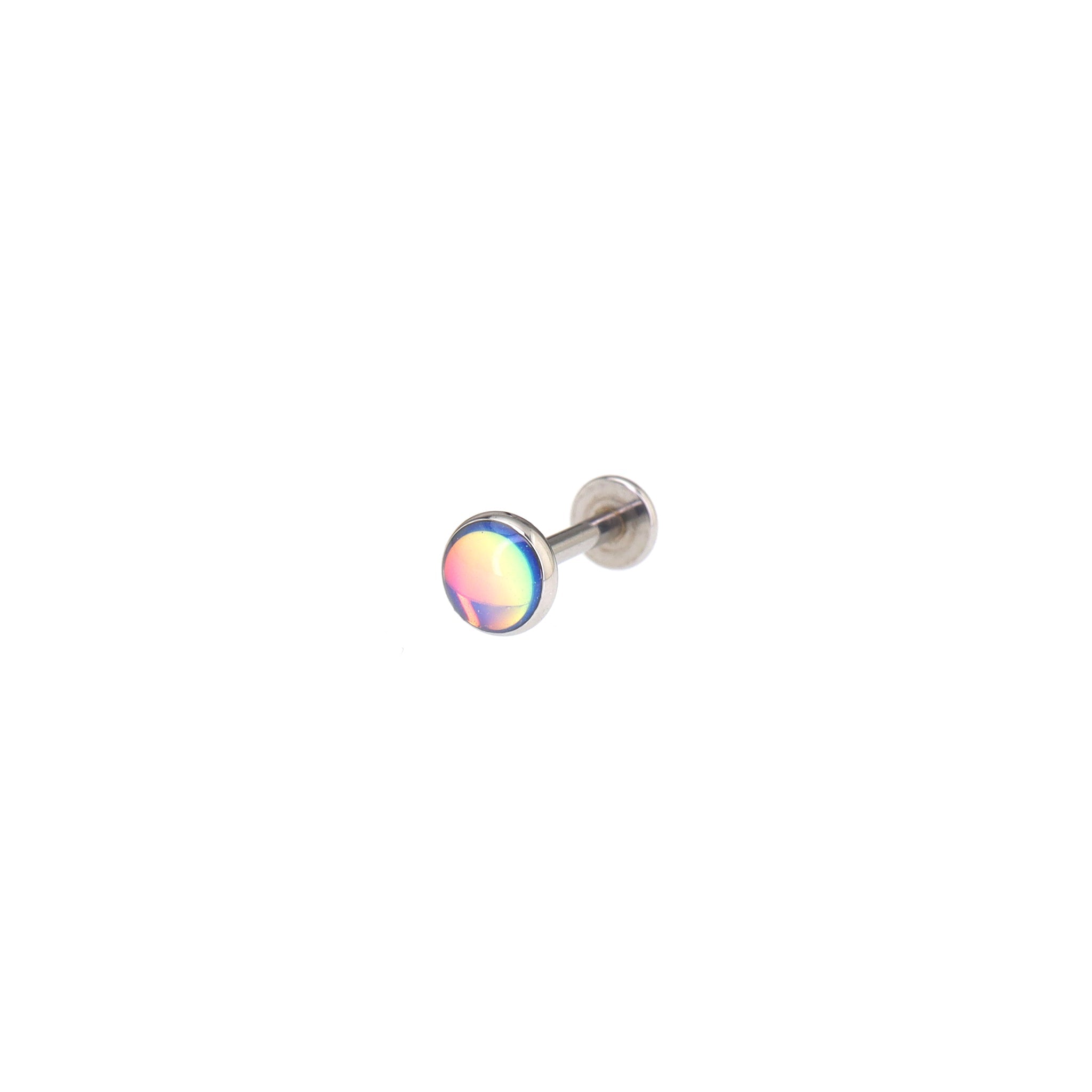 Resin Colorful Oil Slick Internally Threaded Stainless Steel Lip Ring - Resin Colorful Oil Slick Internally Threaded Stainless Steel Lip Ring - Blue / 6mm by CRUXJEWELRY