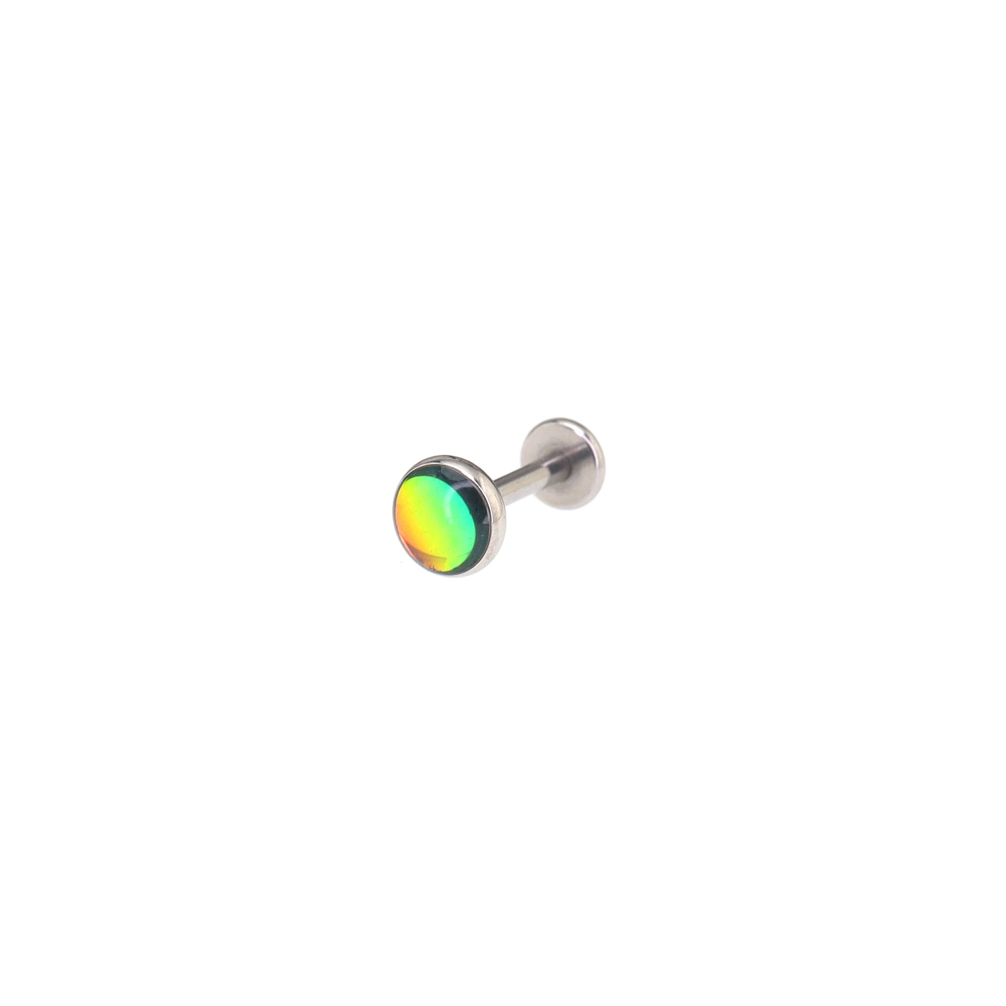 Resin Colorful Oil Slick Internally Threaded Stainless Steel Lip Ring - Resin Colorful Oil Slick Internally Threaded Stainless Steel Lip Ring - Green / 6mm by CRUXJEWELRY