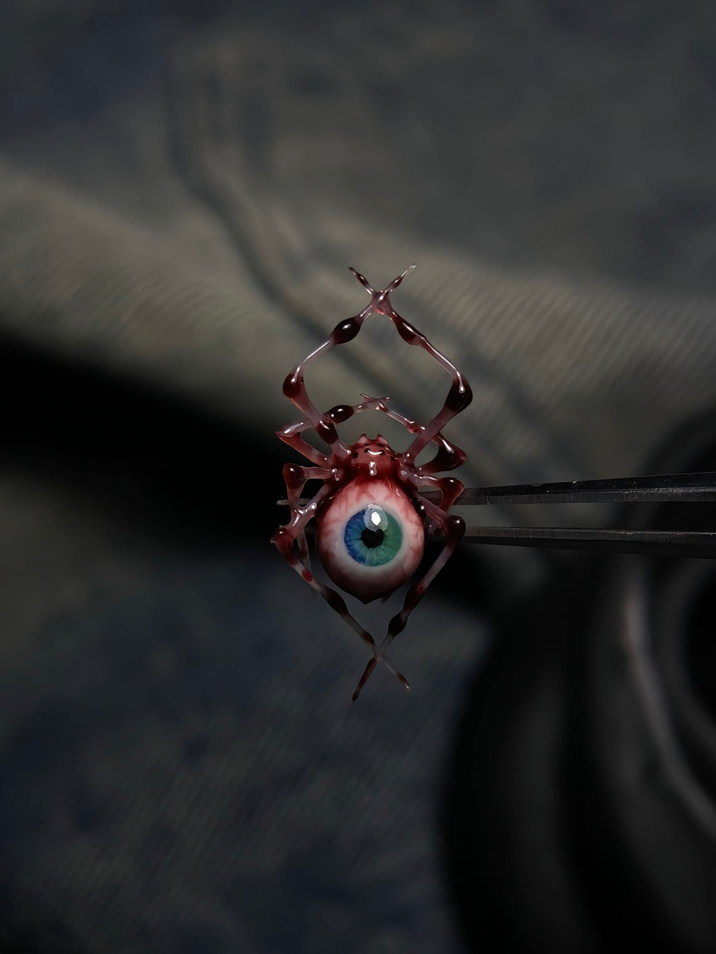 Dark Fantasy Spider Stud Earrings | Bloody Eyeball & Bone Skull