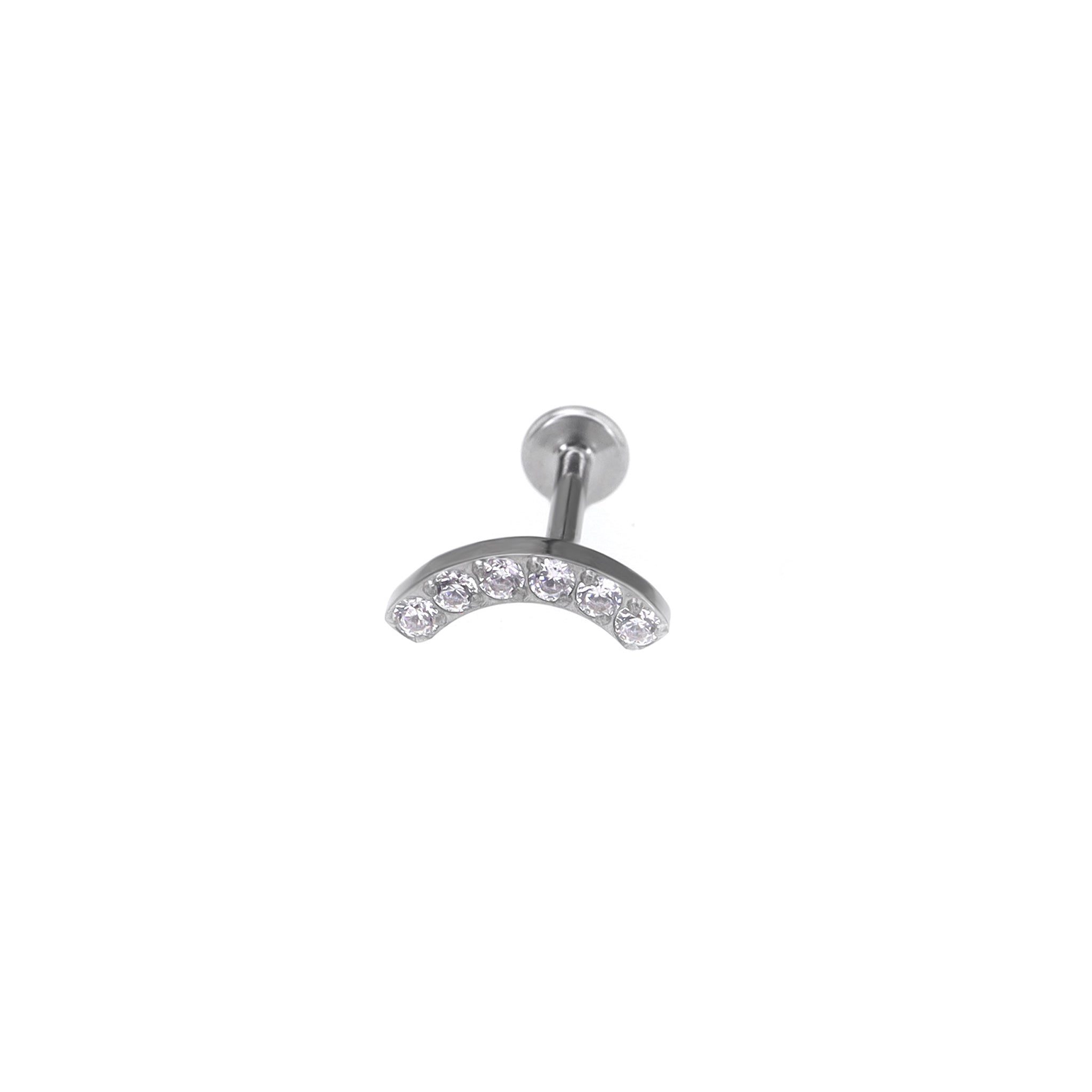Silver Curved CZ Internally Threaded Titanium Studs - Silver Curved CZ Internally Threaded Titanium Studs - Sliver / 6mm by CRUXJEWELRY