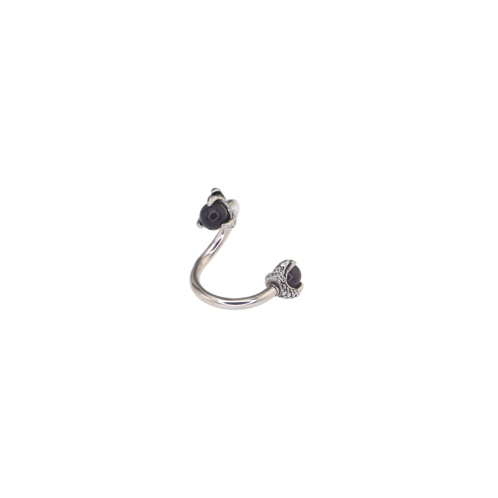 S-Shaped Dragon Claw Cat's Eye Internally Threaded Stainless Steel Lip Ring - S-Shaped Dragon Claw Cat's Eye Internally Threaded Stainless Steel Lip Ring - Black / 8mm by CRUXJEWELRY