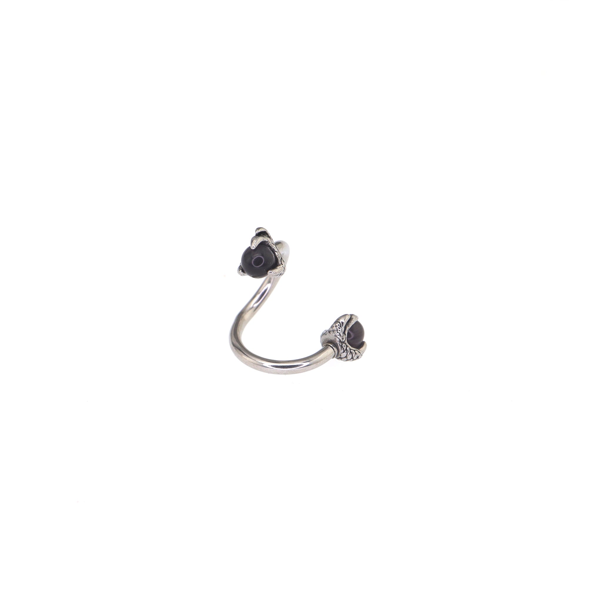 S-Shaped Dragon Claw Cat's Eye Internally Threaded Stainless Steel Lip Ring - S-Shaped Dragon Claw Cat's Eye Internally Threaded Stainless Steel Lip Ring - Black / 8mm by CRUXJEWELRY